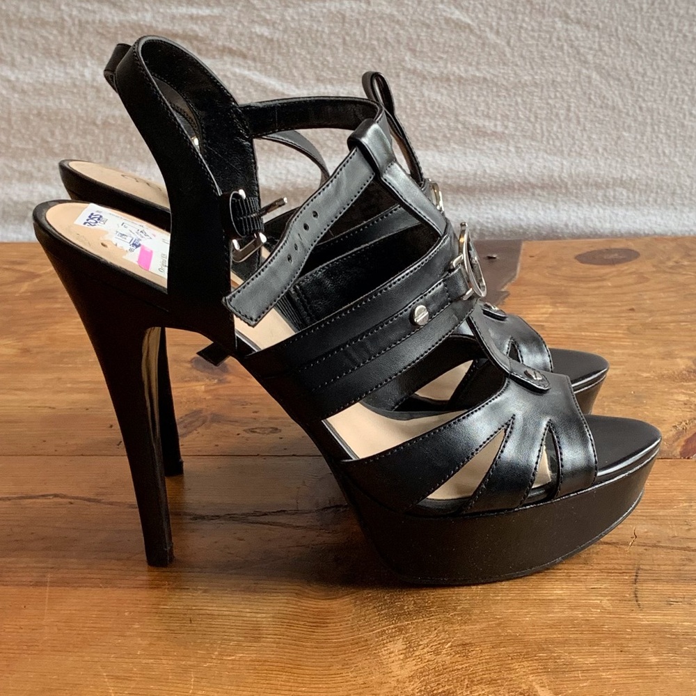 Guess black strappy high heels